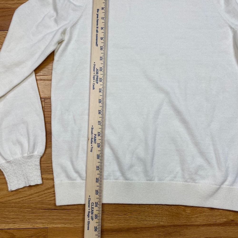 Talbots Puff Sleeve Sweater Womens XS Ivory Lace Trim Smocked Cuff Coquette‎ - Picture 3 of 9